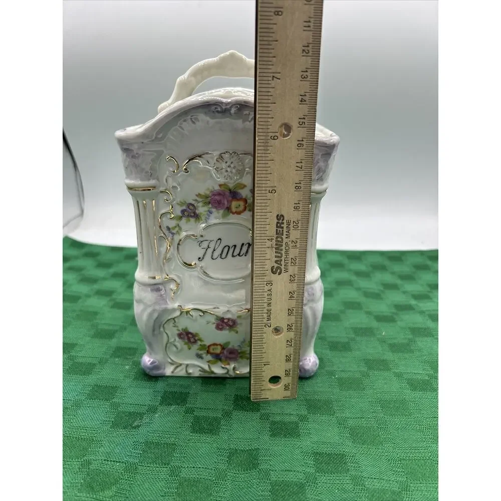 Vintage Hand-Painted Japan No 2748 Glass Luster Ware “Flour” Jar Victorian